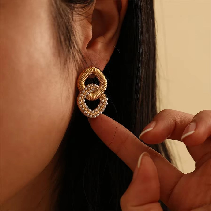 Chunky Geometric Pearl Stud Earrings