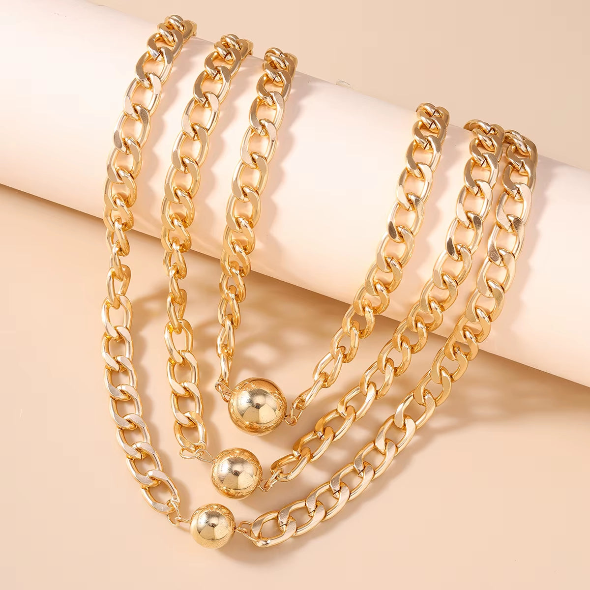 3pc Gold Ball Necklace Set