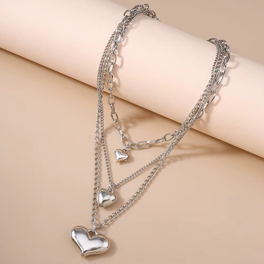 3pc Tiered Heart Statement Necklace