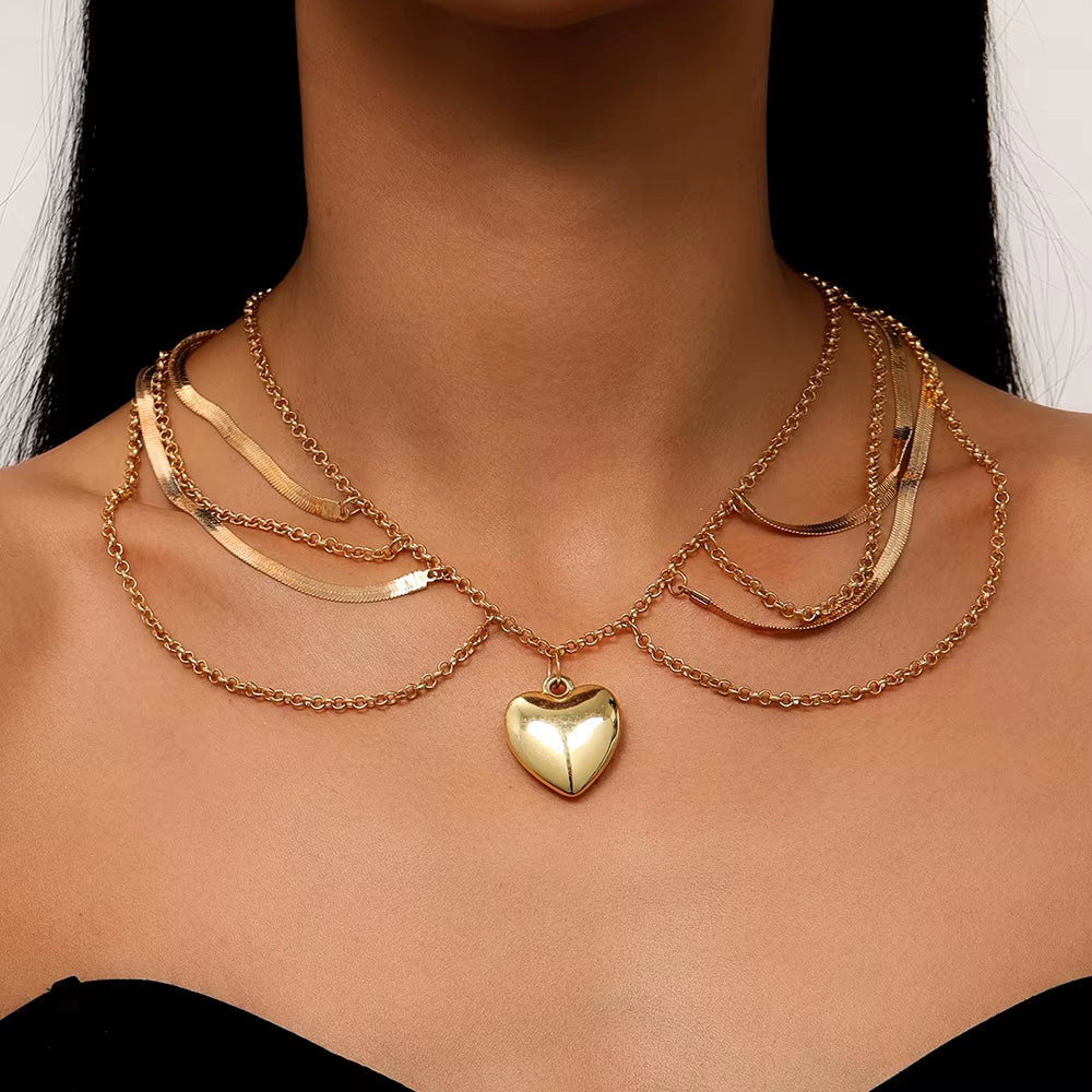 Stacked Gold Heart Pendant Necklace