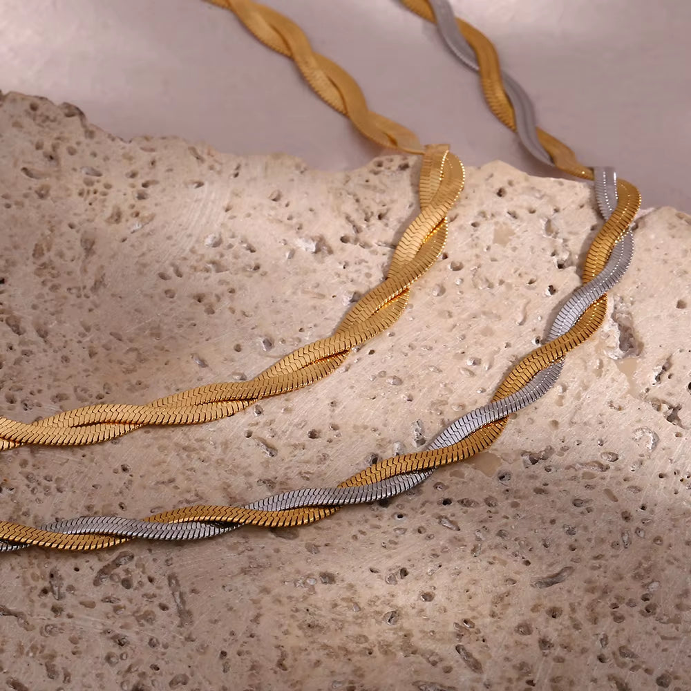 Mixed Braided Herringbone Necklace