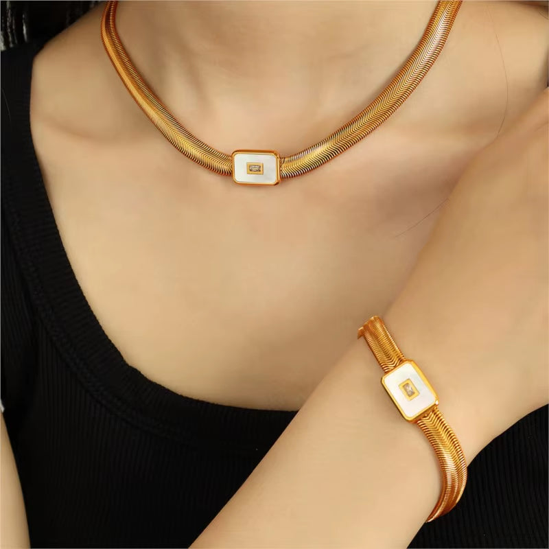 Square Pendant Snake Chain Necklace