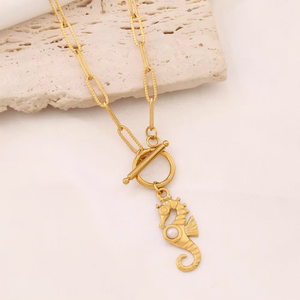 Pearl Seahorse Toggle Necklace