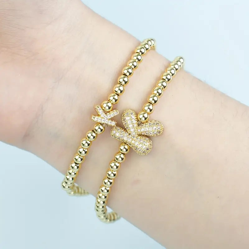 A-Z Bubble Initial Beaded Bracelet Set