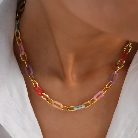 Alternating Paperclip Rainbow Necklace