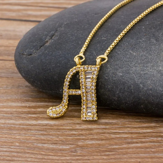 A-Z Curved Diamond Initial Necklace