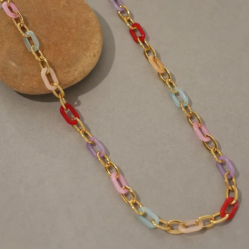 Alternating Paperclip Rainbow Necklace