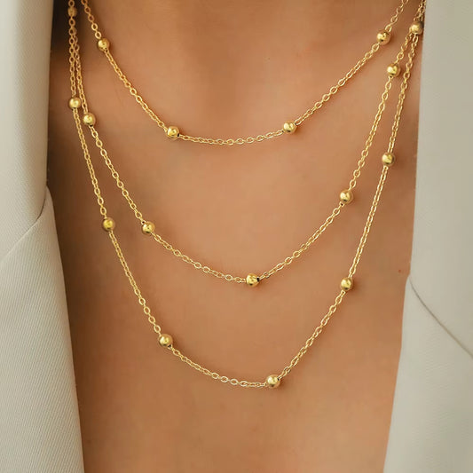 Layered Gold Bead Chain Necklace