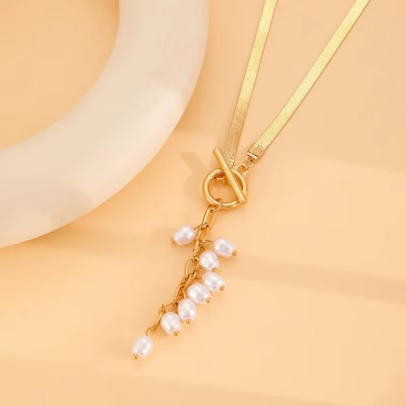 Tassel Drop Snake Chain Pearl Necklace