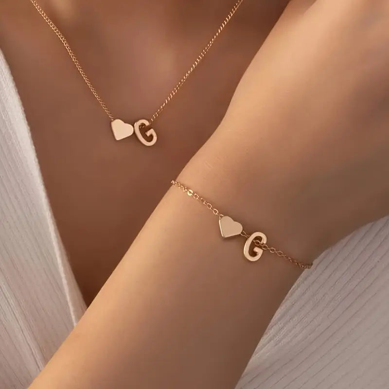 A-Z Heart Initial Jewelry Set