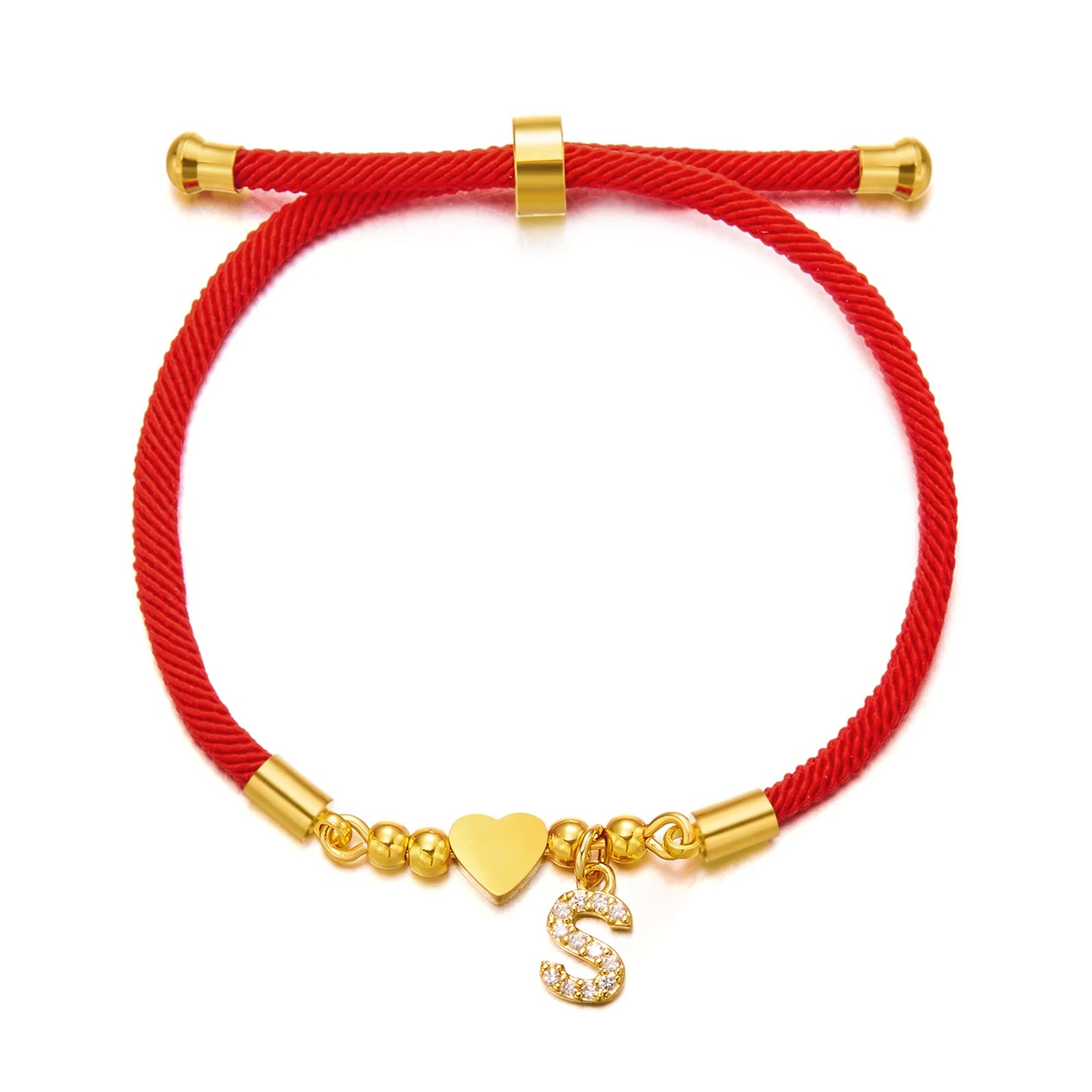 A-Z Diamond Initial Heart Rope Bracelet