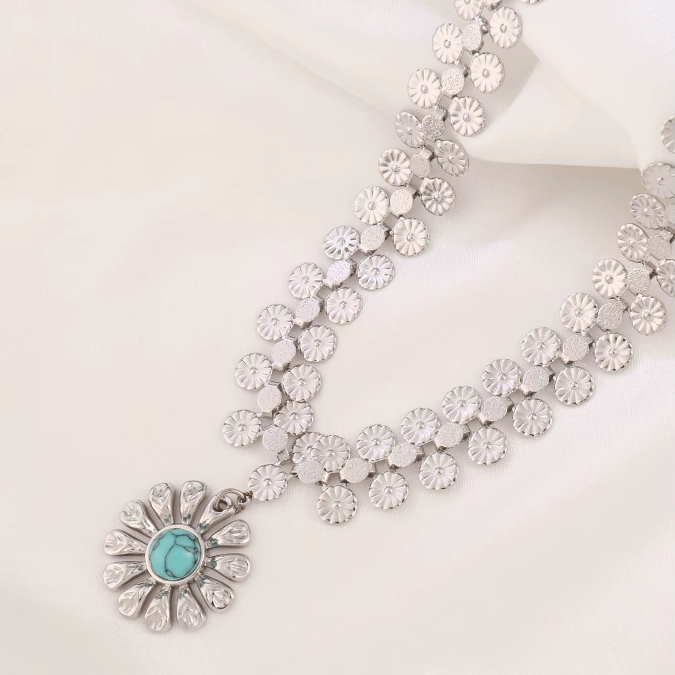 Natural Flower Stone Necklace