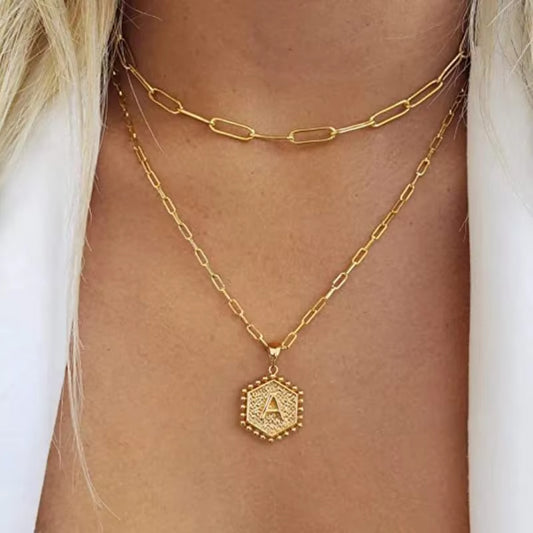 A-Z Hexagon Initial Layered Necklace