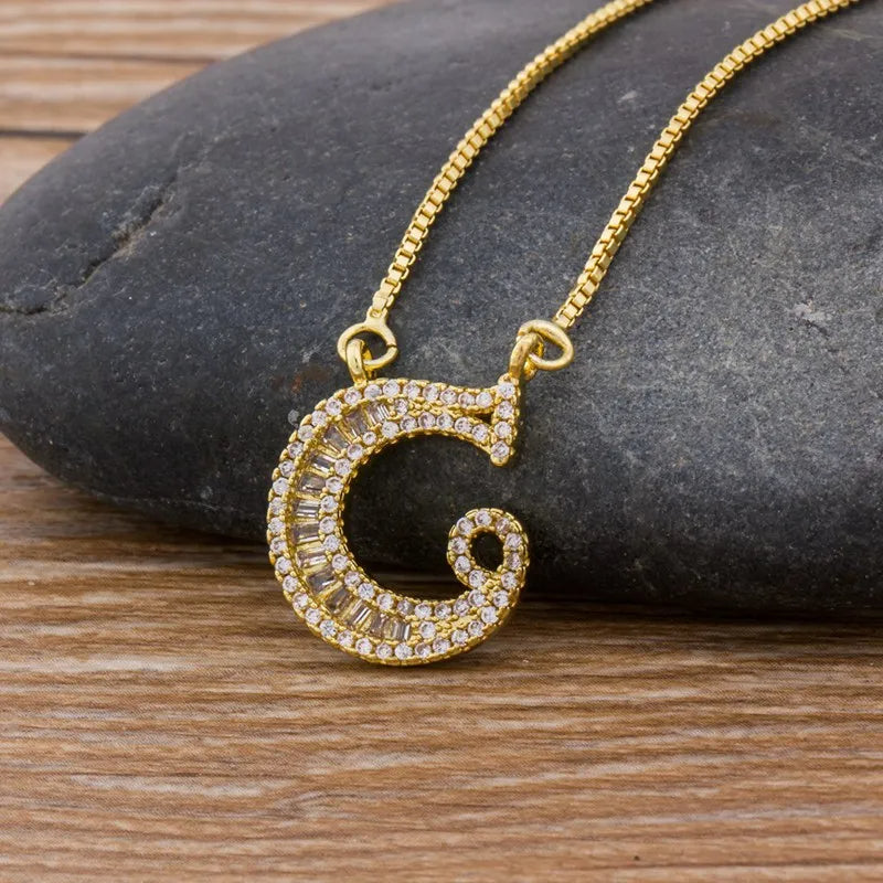 A-Z Curved Diamond Initial Necklace
