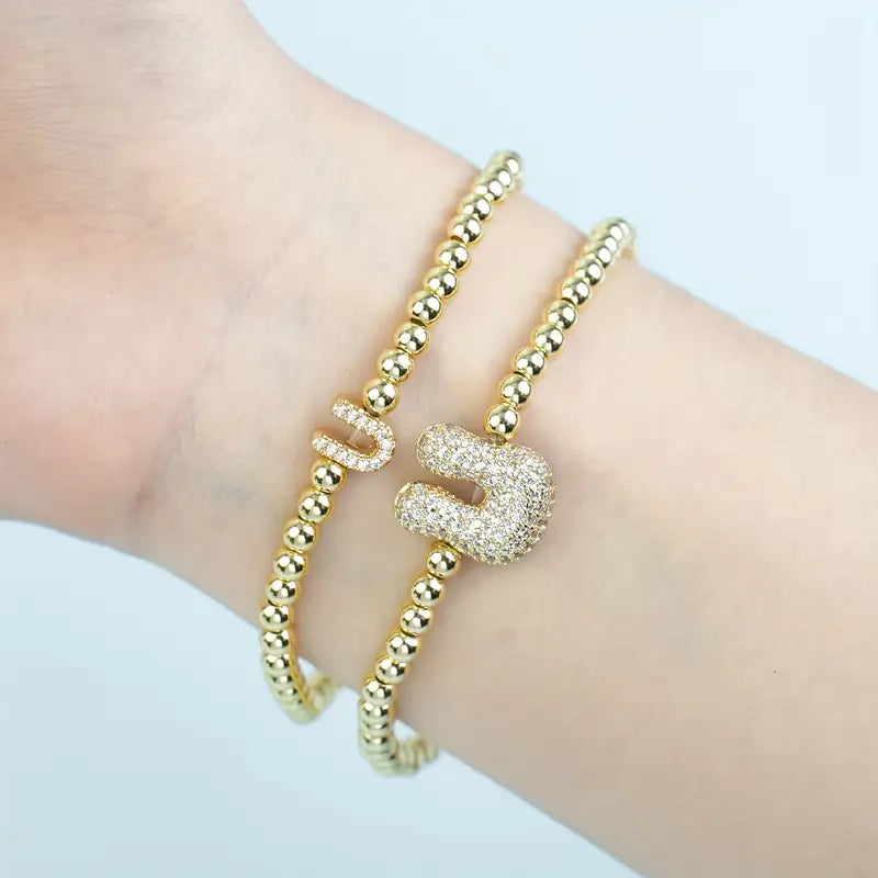 A-Z Bubble Initial Beaded Bracelet Set