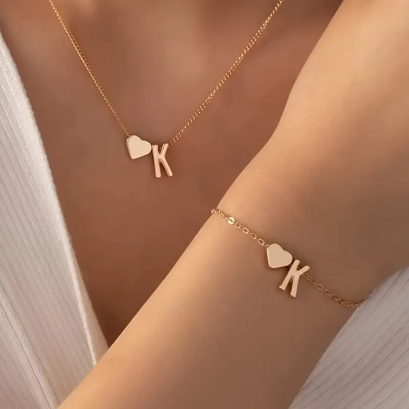A-Z Heart Initial Jewelry Set