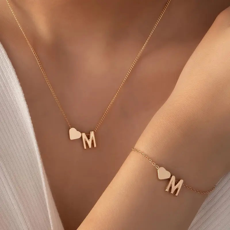 A-Z Heart Initial Jewelry Set