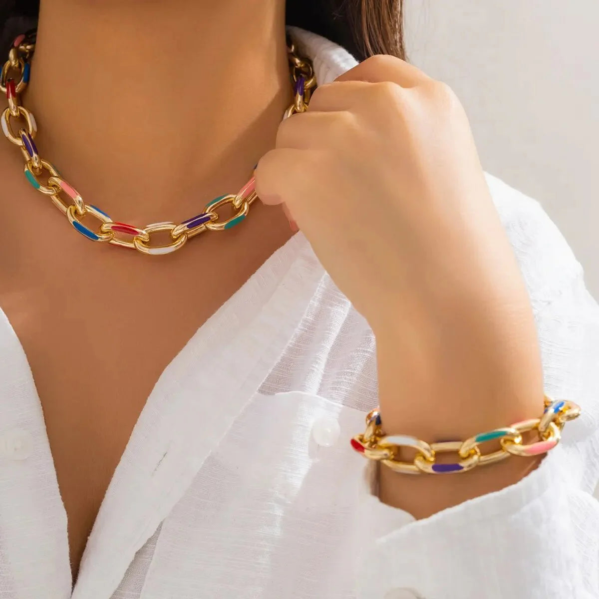 Paperclip Rainbow Chain Jewelry Set