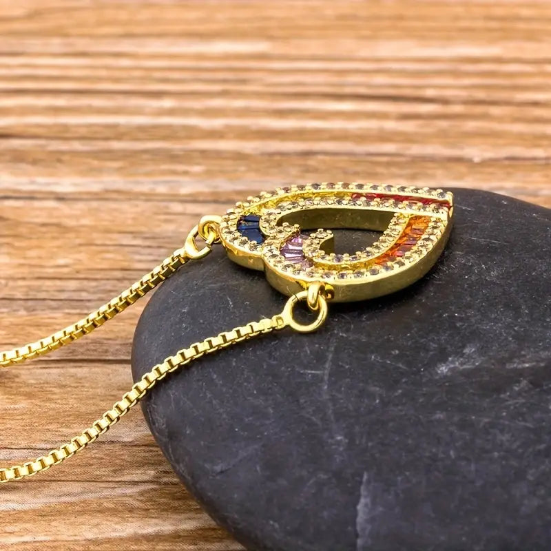 Curved Heart Rainbow Necklace