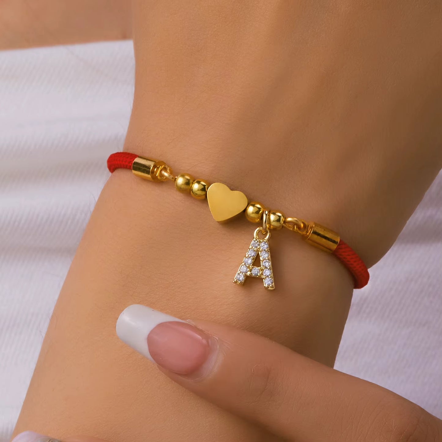 A-Z Diamond Initial Heart Rope Bracelet