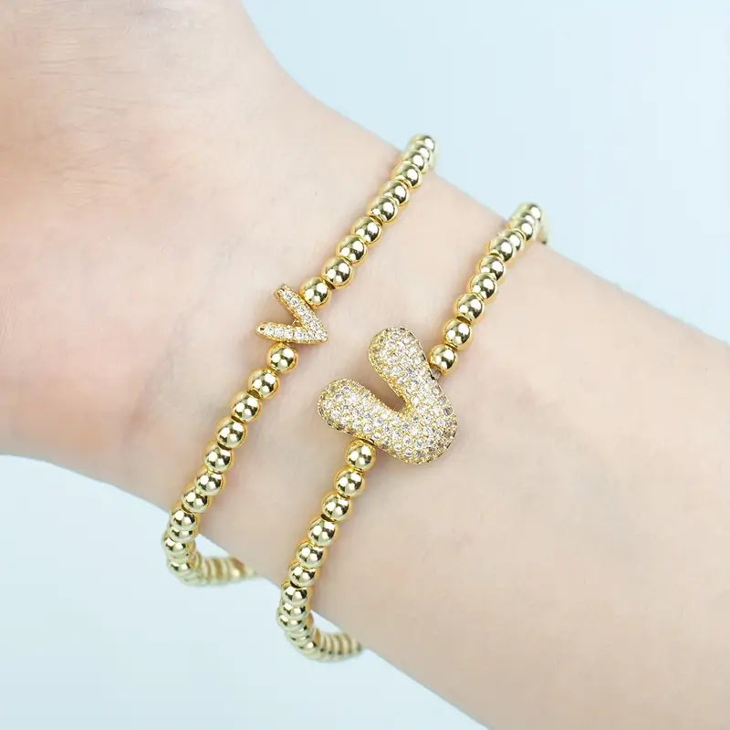 A-Z Bubble Initial Beaded Bracelet Set