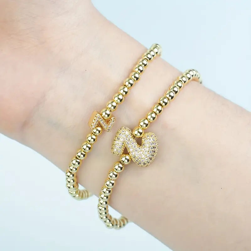 A-Z Bubble Initial Beaded Bracelet Set