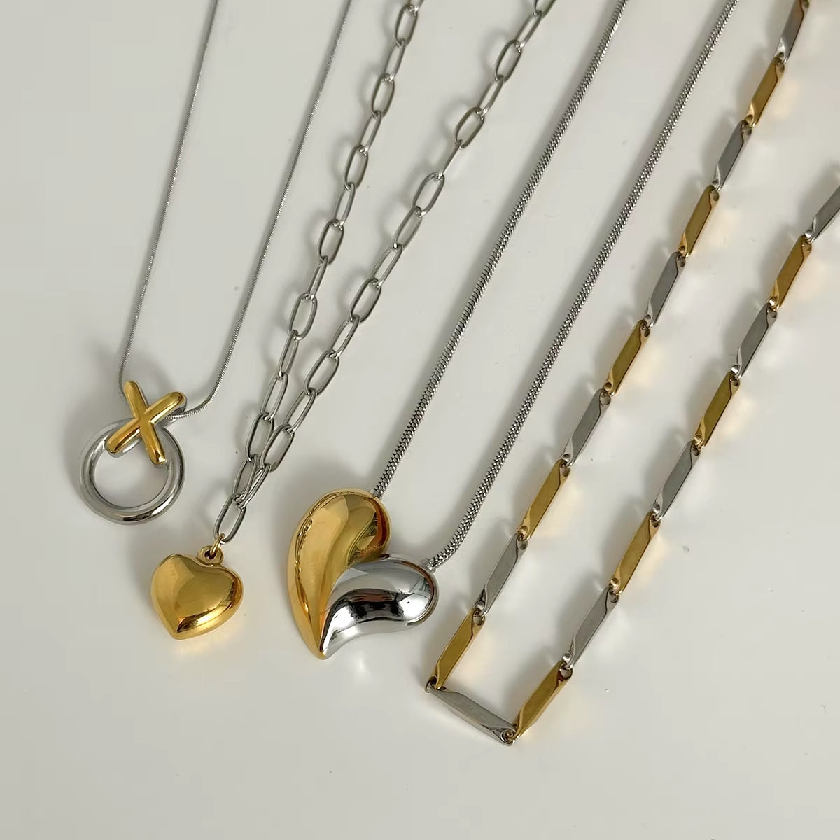 3pc Mixed Puffy Heart Necklace