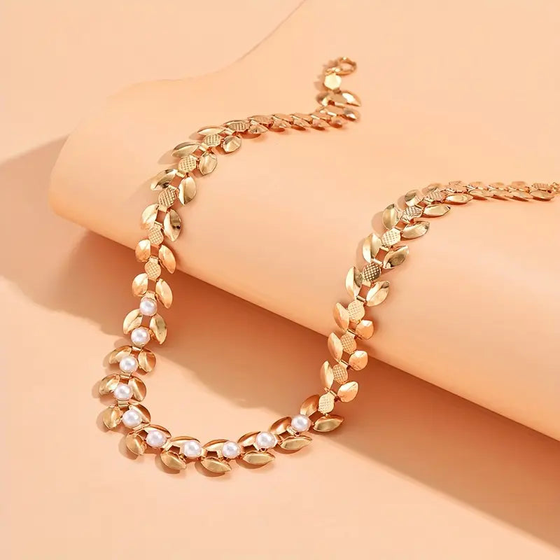 Pearl Leaf Choker Necklace