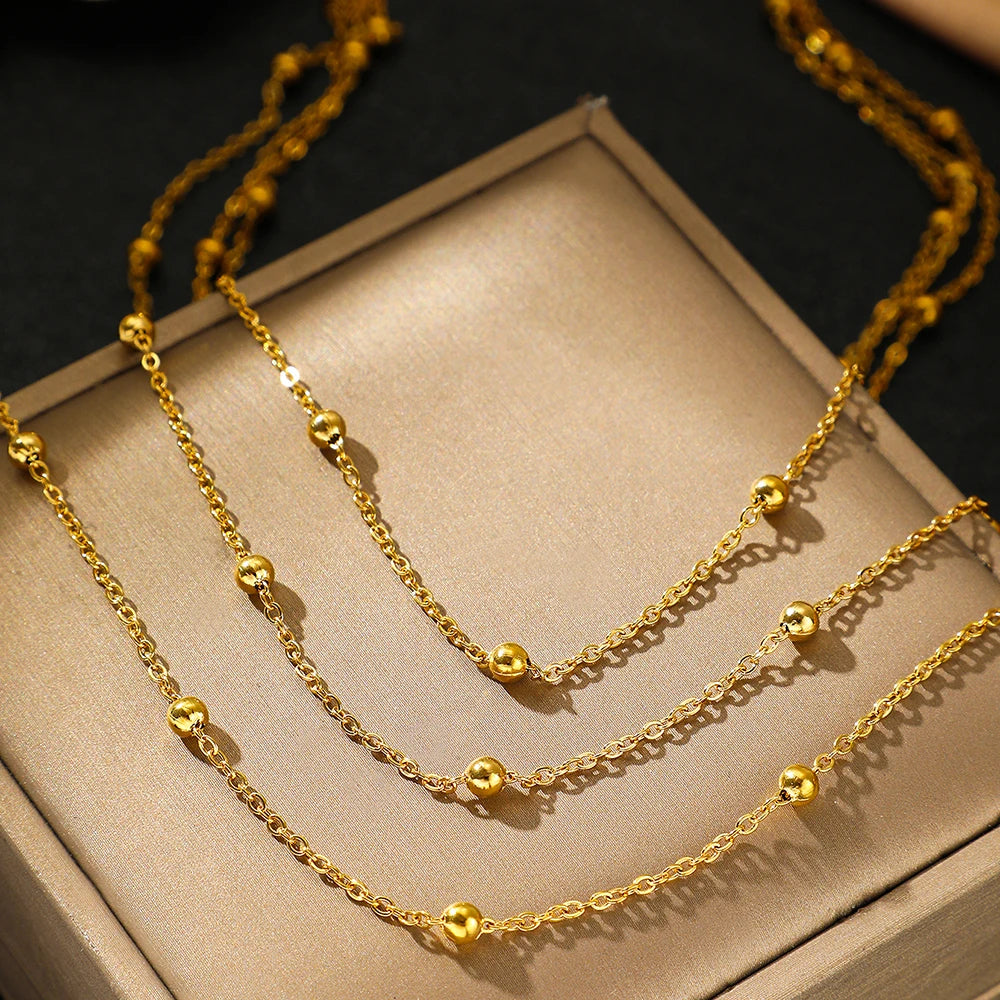 Layered Gold Bead Chain Necklace
