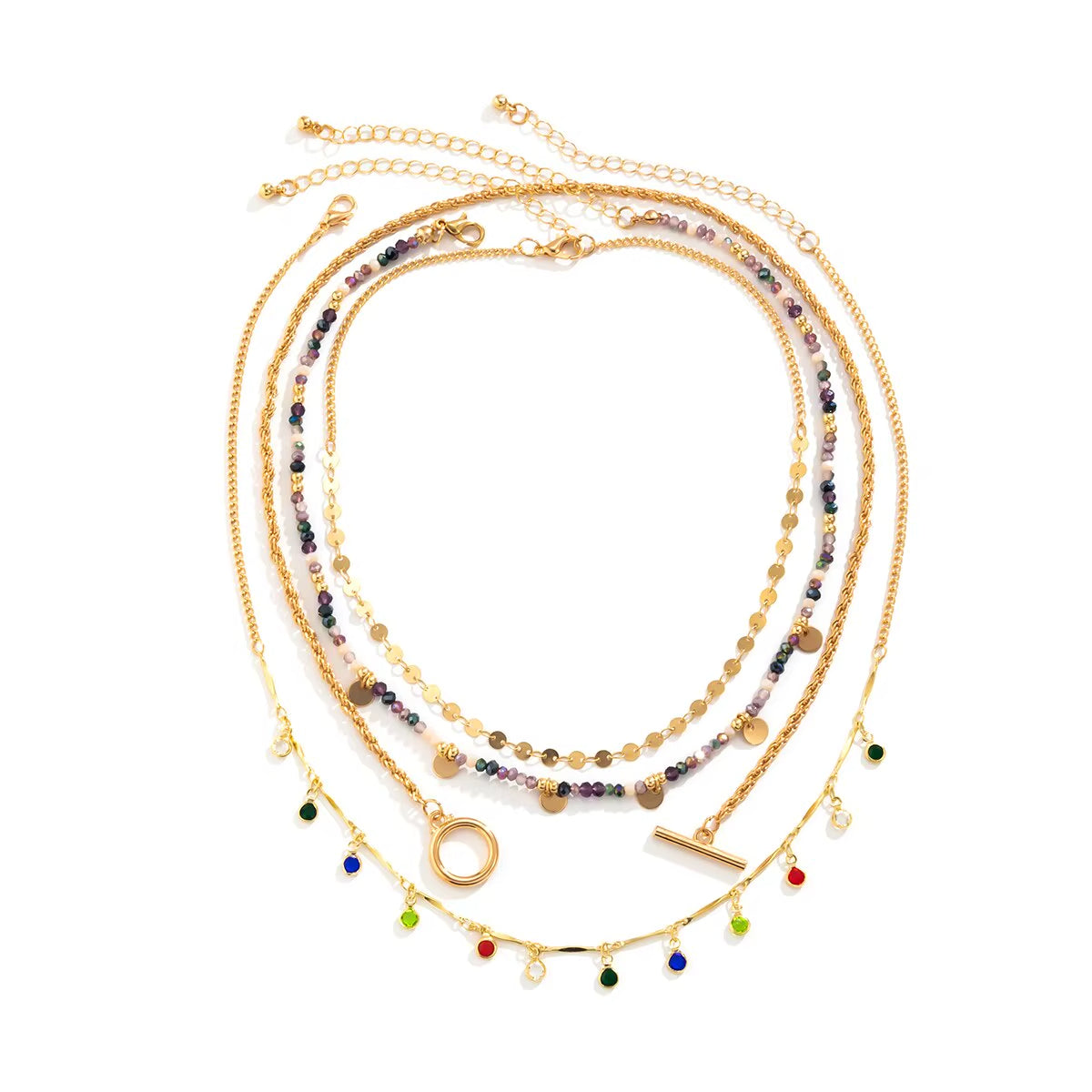 4pc Rainbow Crystal Toggle Necklace