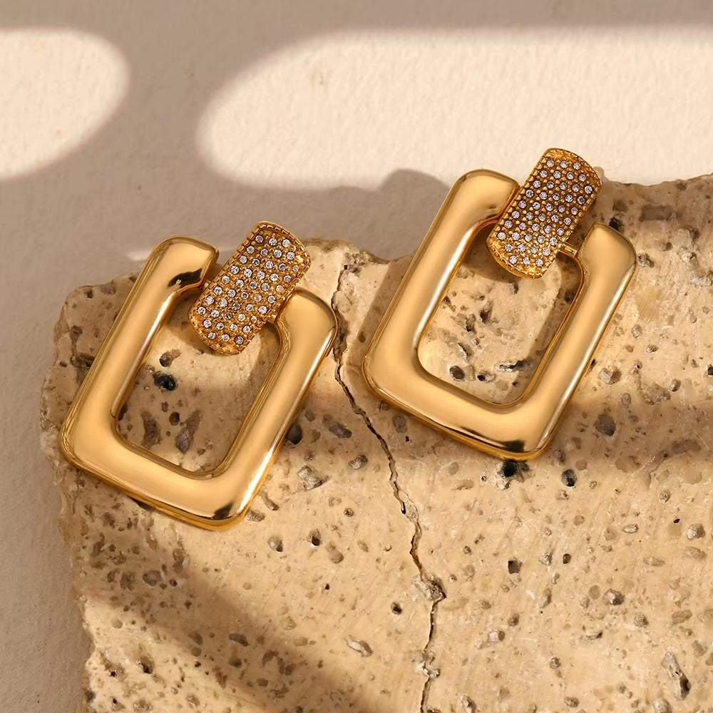 Diamond Rectangle Stud Earrings