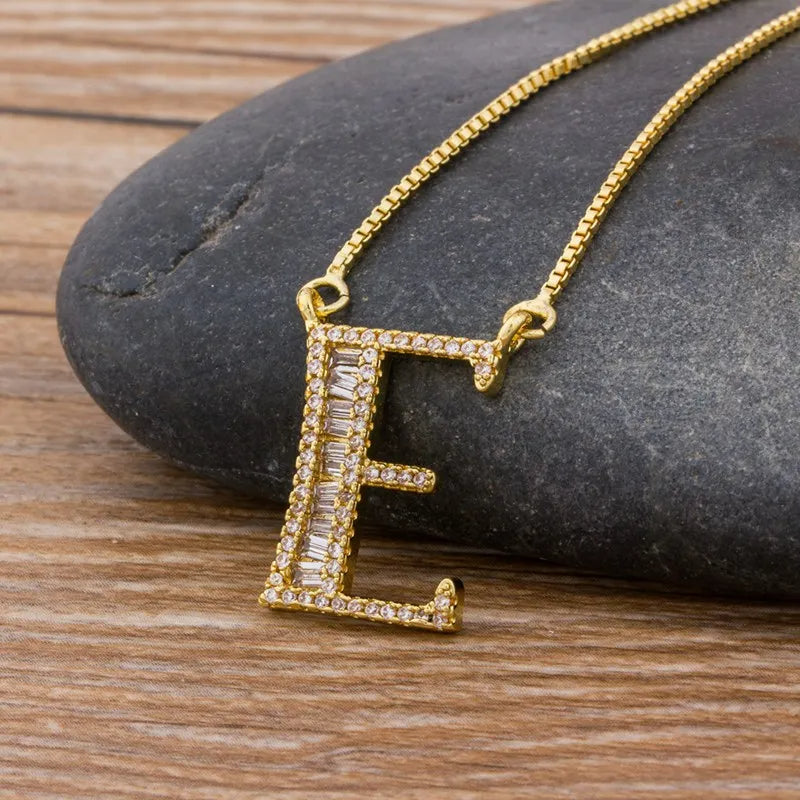 A-Z Curved Diamond Initial Necklace