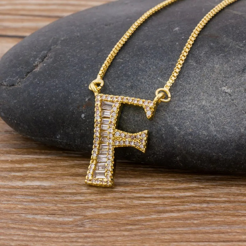A-Z Curved Diamond Initial Necklace