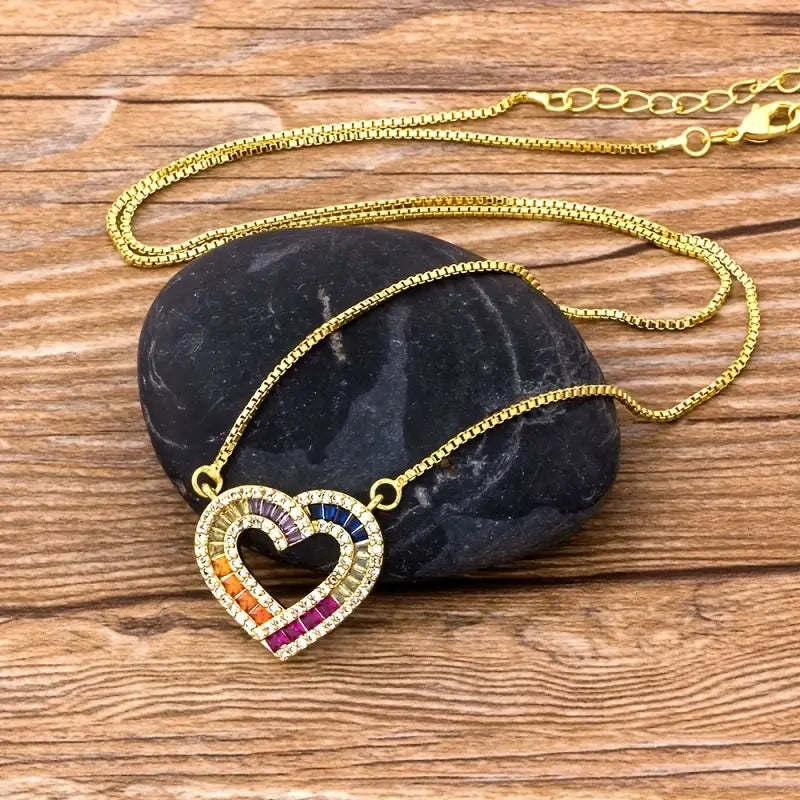 Curved Heart Rainbow Necklace
