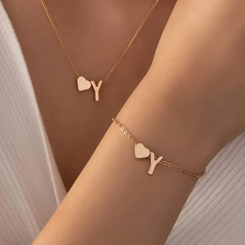 A-Z Heart Initial Jewelry Set