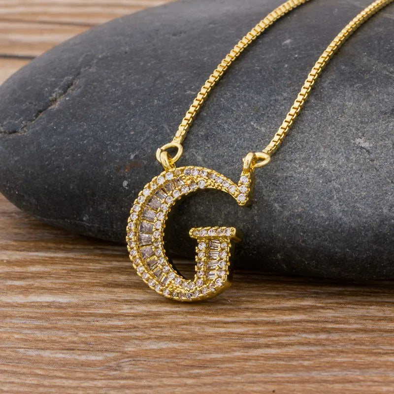 A-Z Curved Diamond Initial Necklace