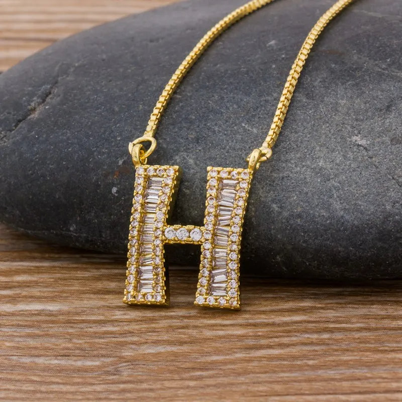 A-Z Curved Diamond Initial Necklace