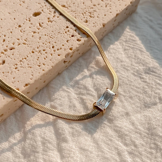 Baguette Crystal Herringbone Necklace