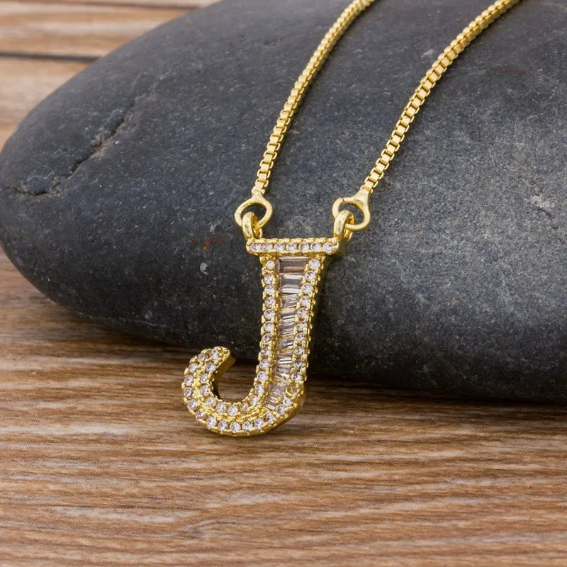 A-Z Curved Diamond Initial Necklace