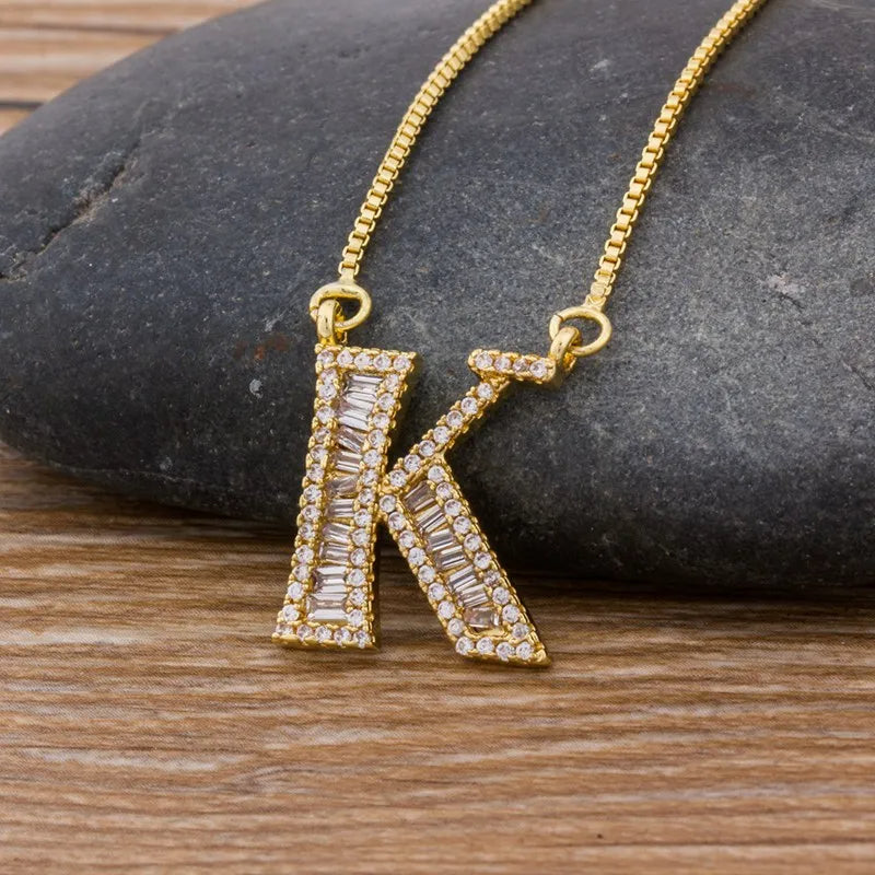 A-Z Curved Diamond Initial Necklace