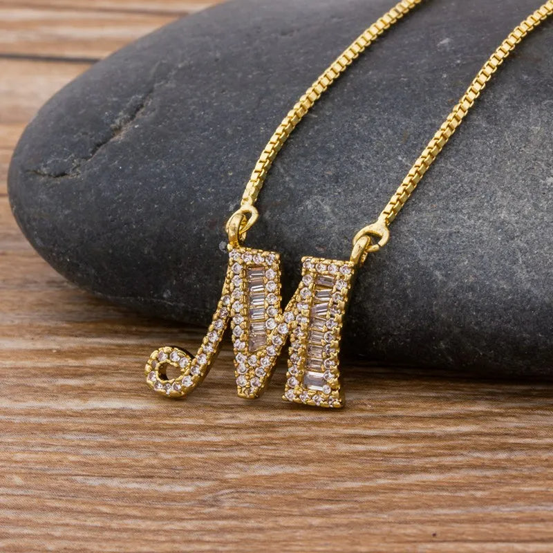 A-Z Curved Diamond Initial Necklace