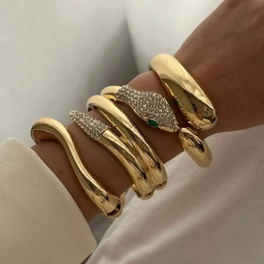 3pc Vintage Rhinestone Chunky Wide Bracelet Stack