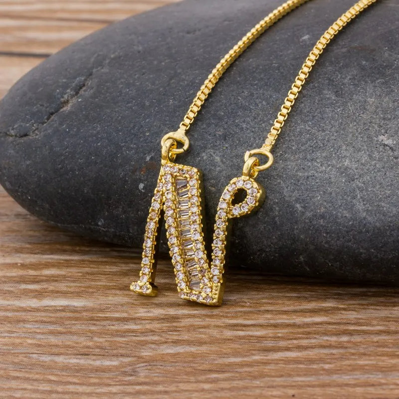 A-Z Curved Diamond Initial Necklace
