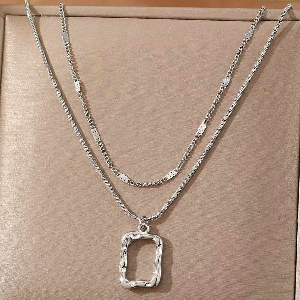 2pc Open Square Necklace Set