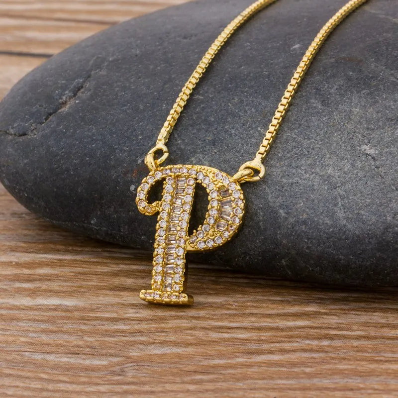 A-Z Curved Diamond Initial Necklace
