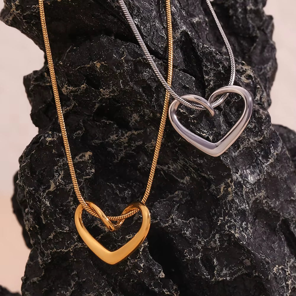 2pc Thin Heart Snake Chain Necklace