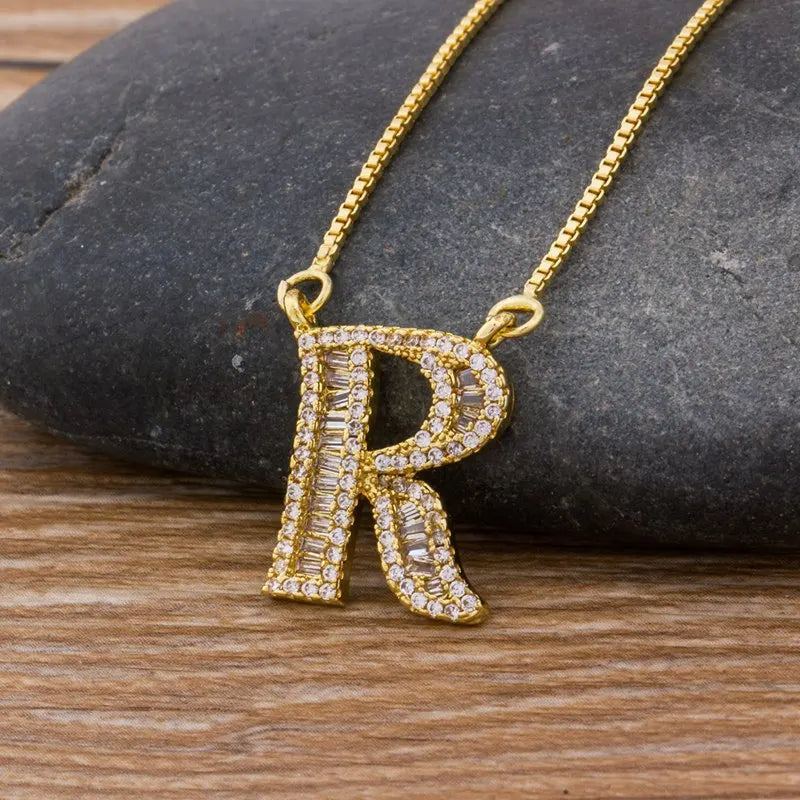 A-Z Curved Diamond Initial Necklace