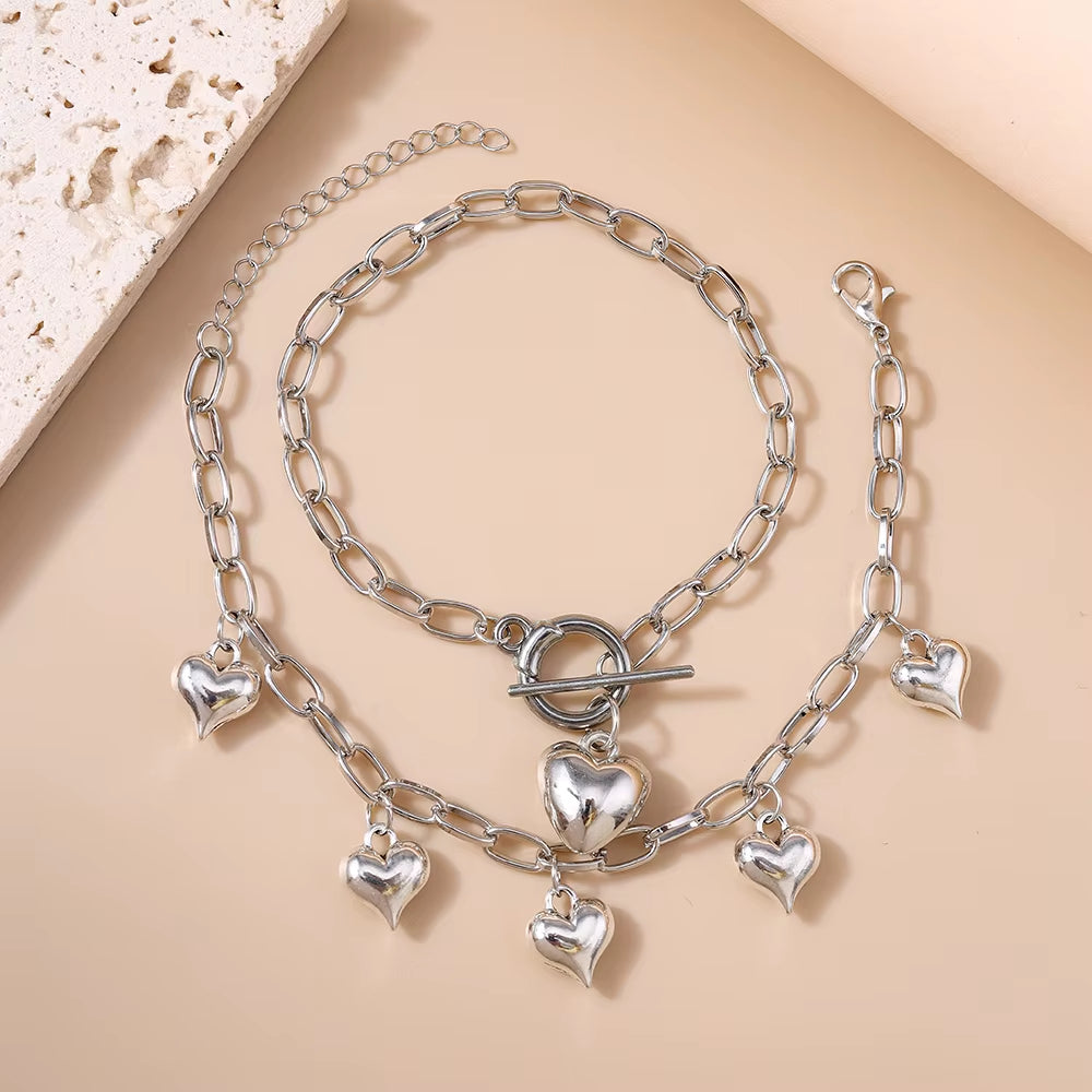 2pc Infinite Heart Toggle Necklace