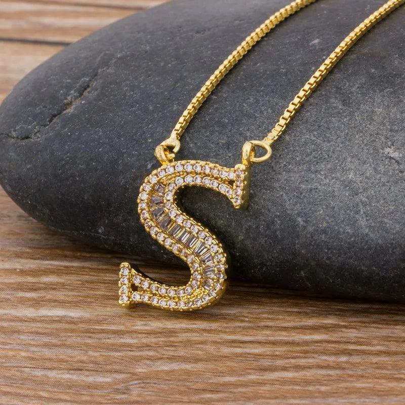 A-Z Curved Diamond Initial Necklace