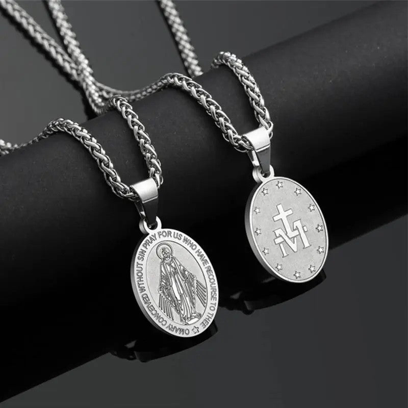 Elegant Religious Medal Pendant Necklace